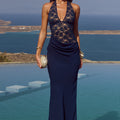 LINA HALTER DRAPED MAXI DRESS - NAVY