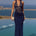 LINA HALTER DRAPED MAXI DRESS - NAVY