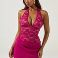 LINA HALTER DRAPED MINI DRESS - BERRY