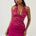 LINA HALTER DRAPED MINI DRESS - BERRY