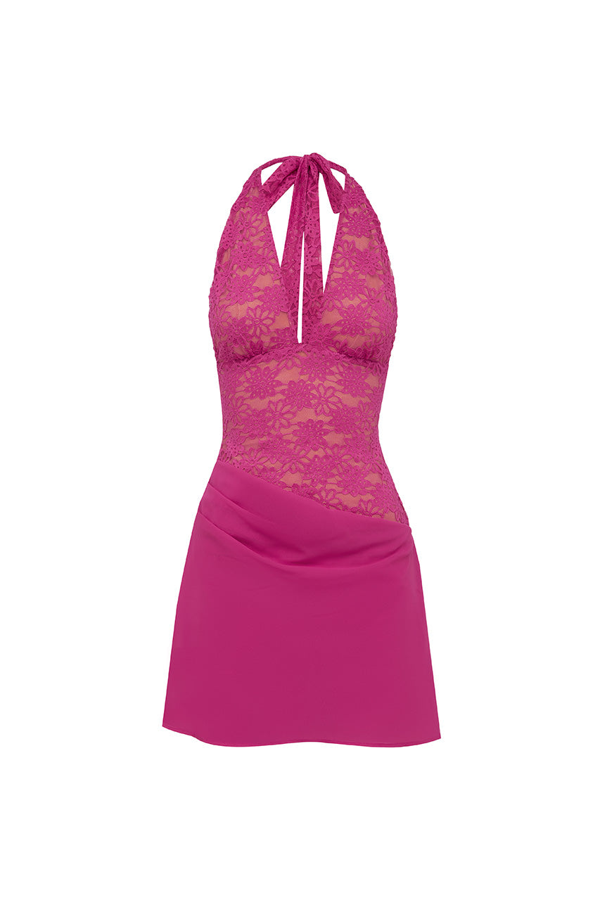 LINA HALTER DRAPED MINI DRESS - BERRY - LINAHALTERDRAPEDMINIDRESS-BERRY