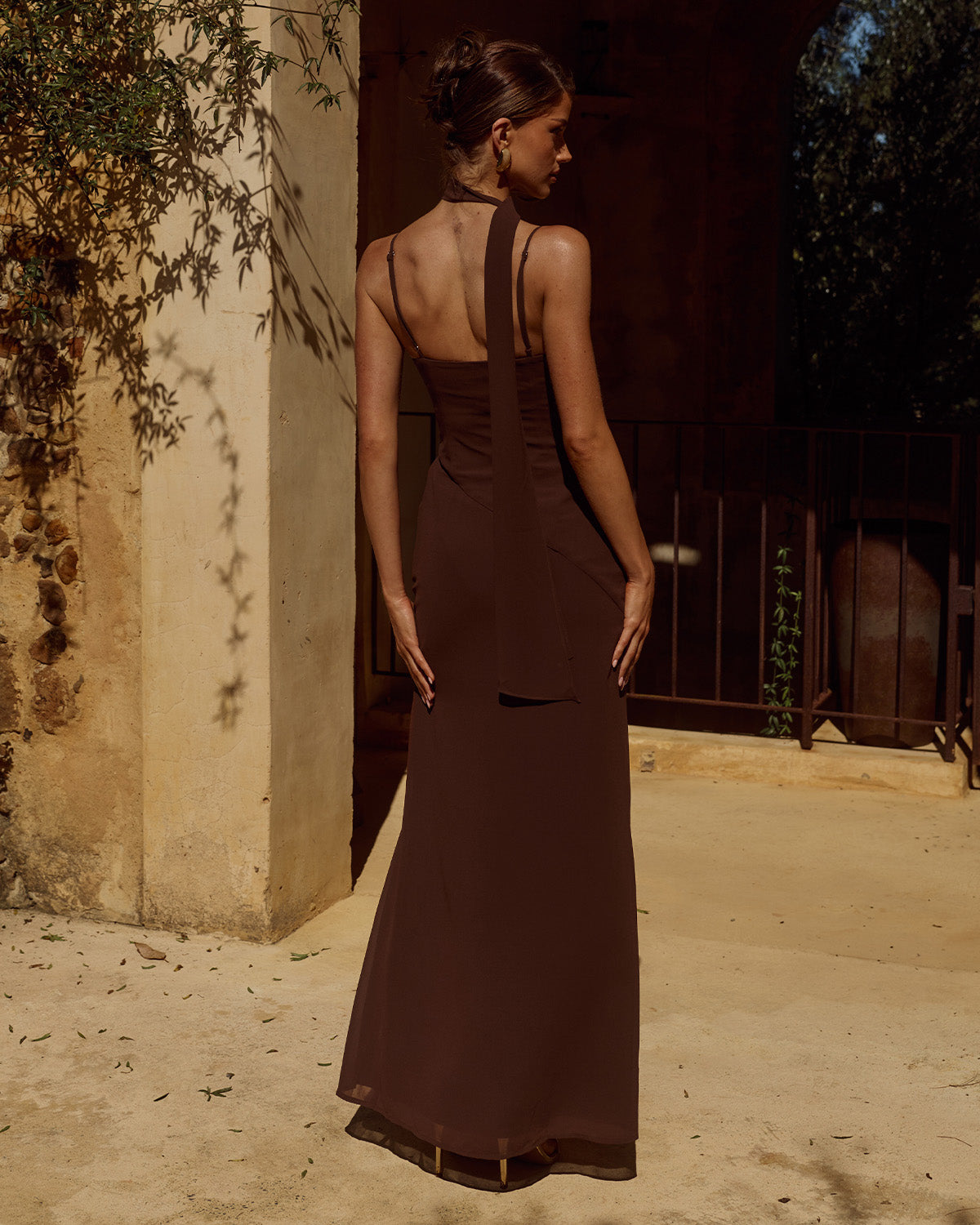 LIORA DRAPED SCARF MAXI DRESS - CHOCOLATE - LIORADRAPEDSCARFMAXIDRESS-CHOC-3