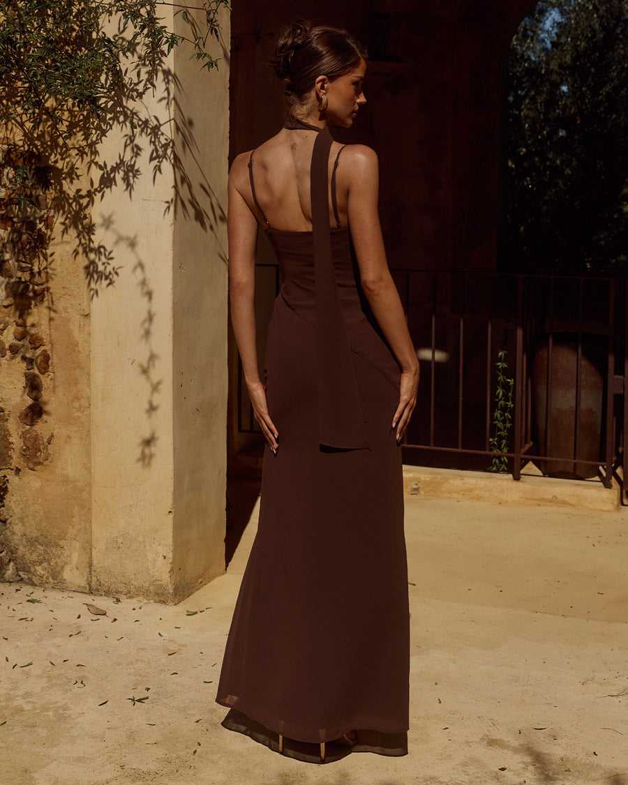 LIORA DRAPED SCARF MAXI DRESS - CHOCOLATE - LIORADRAPEDSCARFMAXIDRESS-CHOC-3
