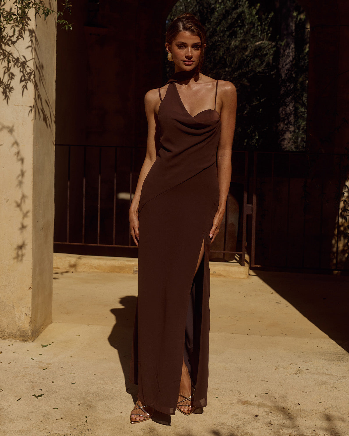LIORA DRAPED SCARF MAXI DRESS - CHOCOLATE XXL - LIORADRAPEDSCARFMAXIDRESS-CHOC