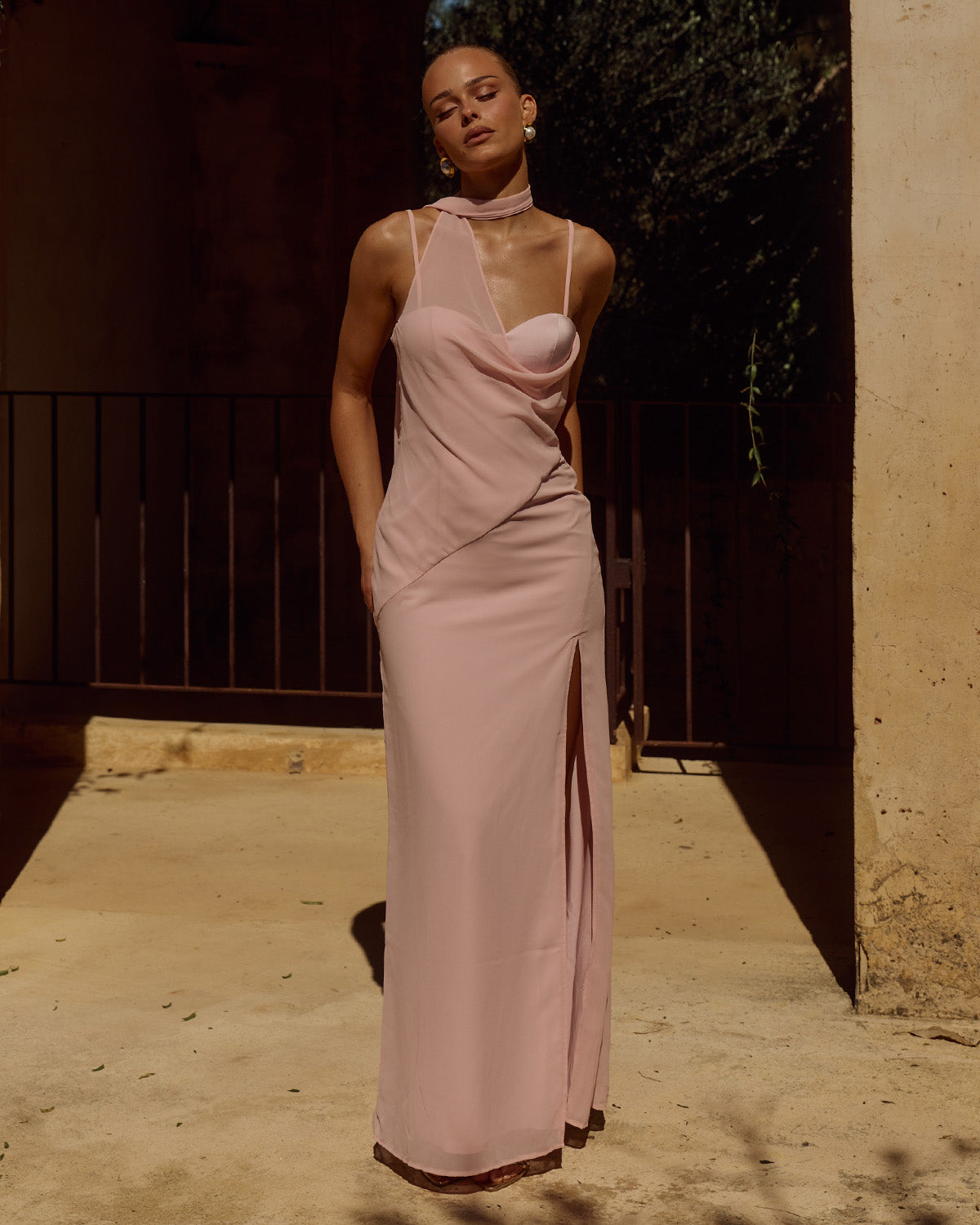 LIORA DRAPED SCARF MAXI DRESS - PINK - LIORADRAPEDSCARFMAXIDRESS-PINK_-1