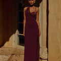 LIORA DRAPED SCARF MAXI DRESS - PLUM