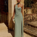 LIORA DRAPED SCARF MAXI DRESS - SAGE