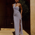 LIORA DRAPED SCARF MAXI DRESS - SKY BLUE