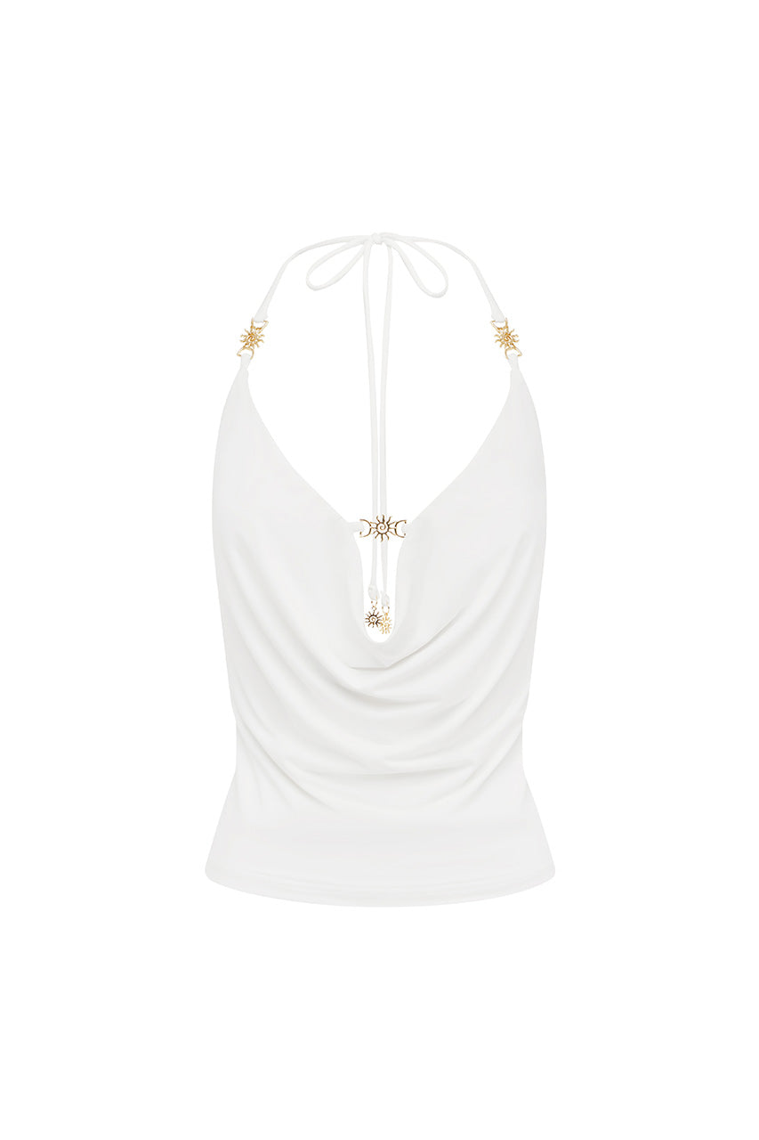 LIVIA HALTER COWL TOP - WHITE - LIVIAHALTERCOWLTOP-WHITE