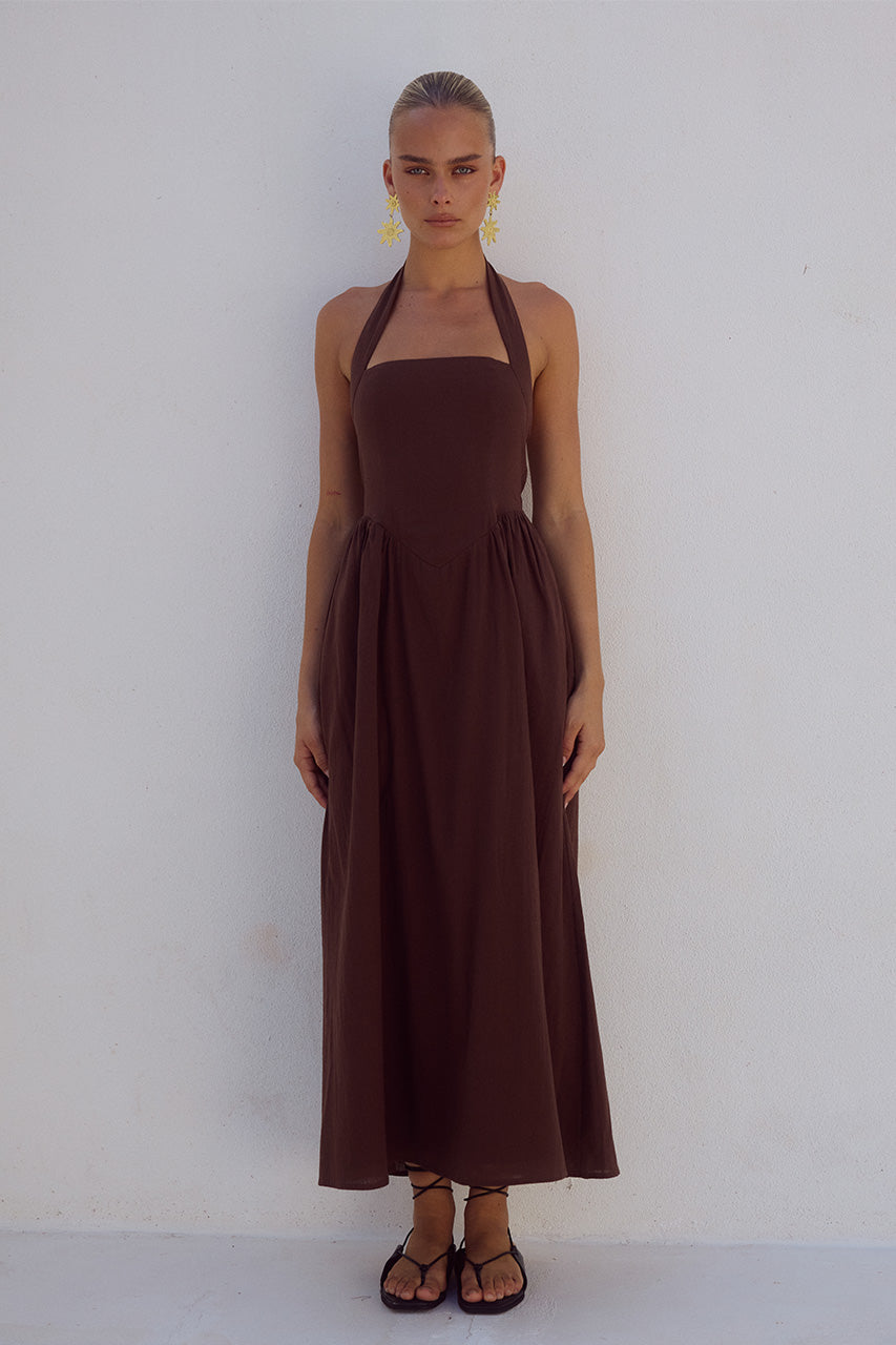 LOCKLEA MIDI DRESS - CHOCOLATE - LOCKLEADRESSCHOCOLATE