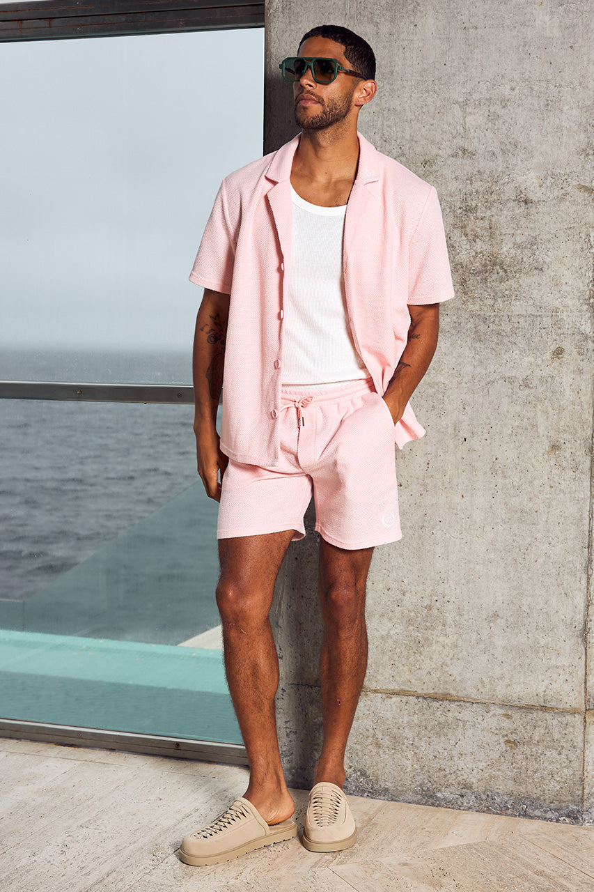 LOGAN SHORT SLEEVE SHIRT - PINK - LOGANSHORTSLEEVESHIRTXLOGANDRAWSTRINGSHORT-PINKXLEONARDOKNITSINGLET-WHITE_-1