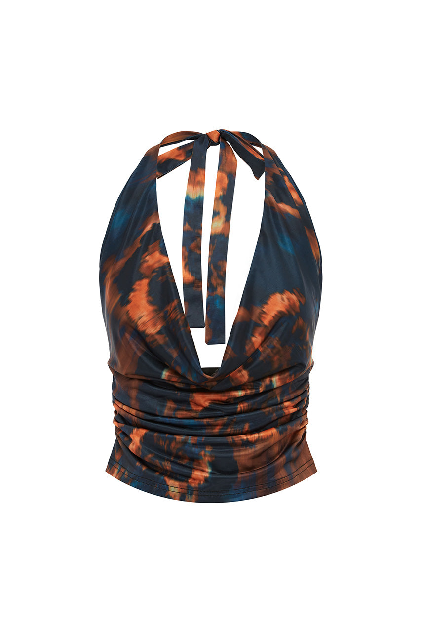 LOTUS COWL HALTER TOP - VALINA ORANGE - LOTUSCOWLHALTERTOP-VALINAORANGE