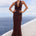LOTUS HALTER COWL MAXI DRESS - BITTER CHOCOLATE