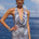 LOTUS HALTER COWL MINI DRESS - STEEL VIPER
