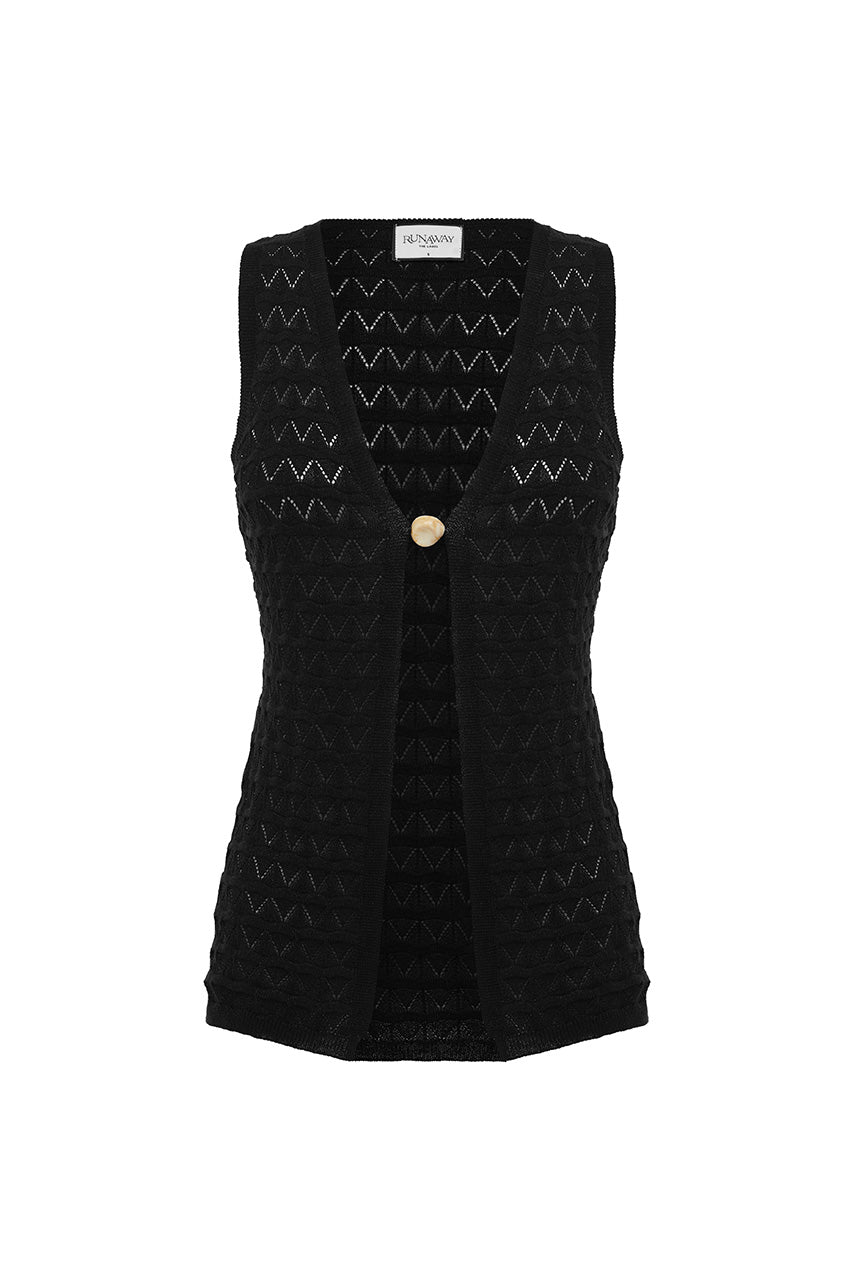 LOUI SLEEVELESS OPEN FRONT KNIT TOP - BLACK - LOUITOP-BLACK