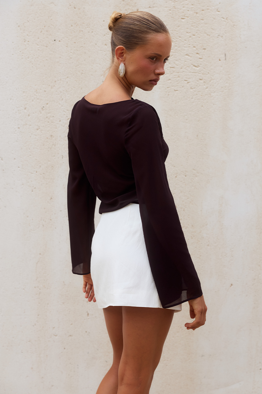 LUCIANA BOAT NECK LONG SLEEVE TOP - CHOCOLATE