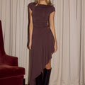LUI ASYMMETRICAL HEM MIDI DRESS - BITTER CHOCOLATE