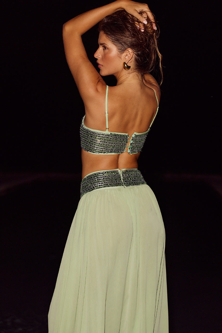 LUISA SEQUIN CROP TOP - FERN
