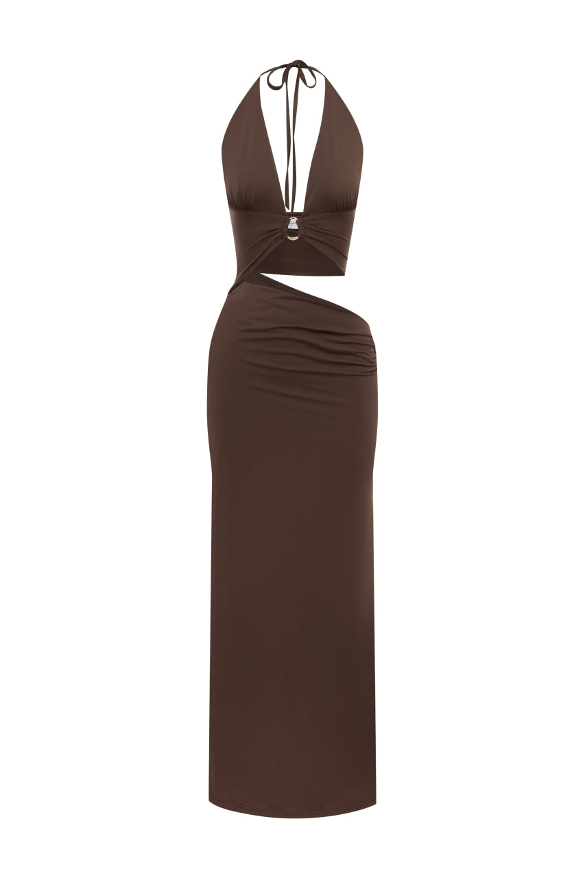 LUMIA HALTER CUTOUT MAXI DRESS - CHOCOLATE - LUMIAHALTERCUTOUTMAXIDRESS-CHOCOLATE1