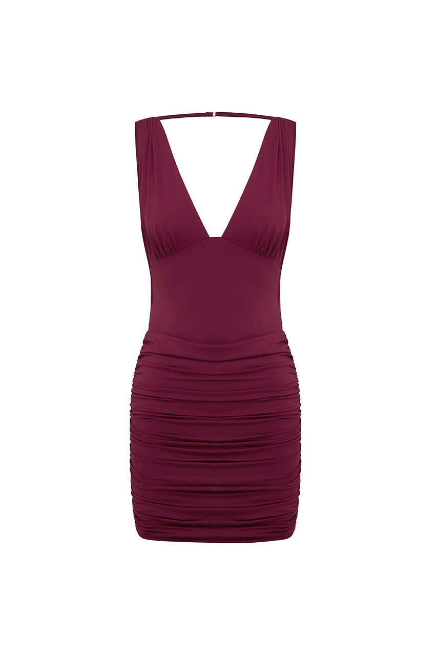 LUMIA RUCHED MINI DRESS - BERRY - LUMIARUCHEDMINIDRESSBERRY
