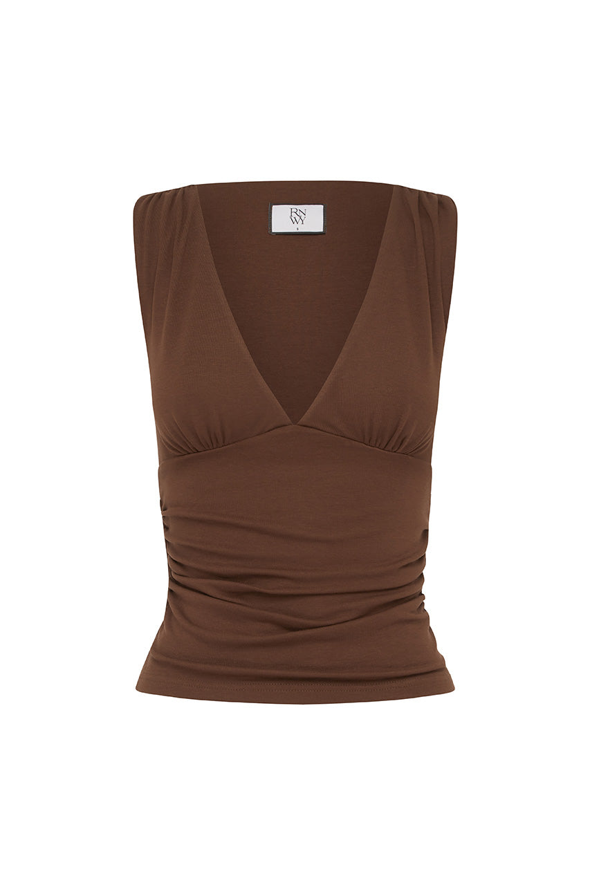 LUNE V-NECK TOP - CHOCOLATE - LUNEV-NECKTOP-CHOCOLATE