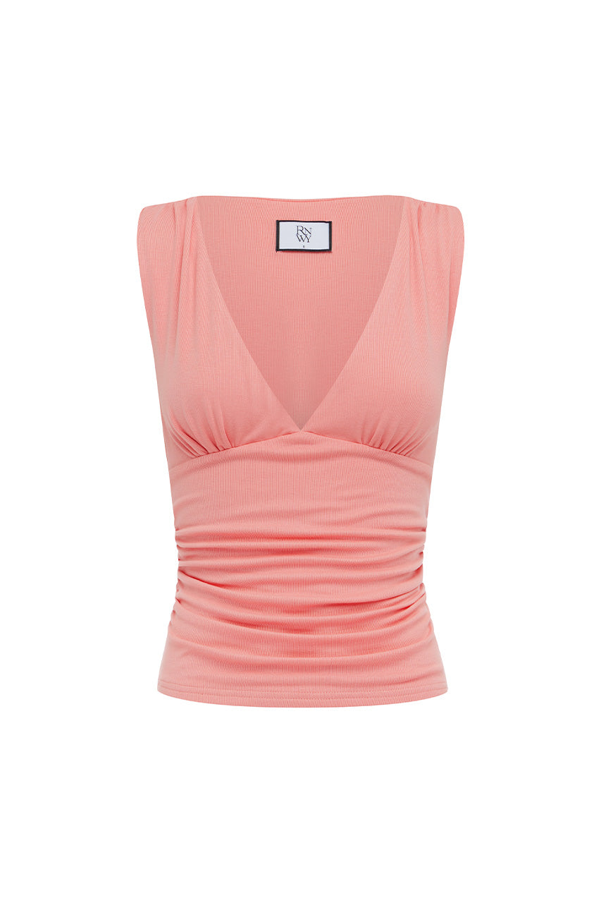 LUNE V-NECK TOP - PEACH - LUNEV-NECKTOP-PEACH
