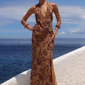 MABELLA HALTER MAXI DRESS - MENDEZ BROWN