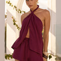 KOAH KNOTTED FRONT SPLIT TOP - BERRY
