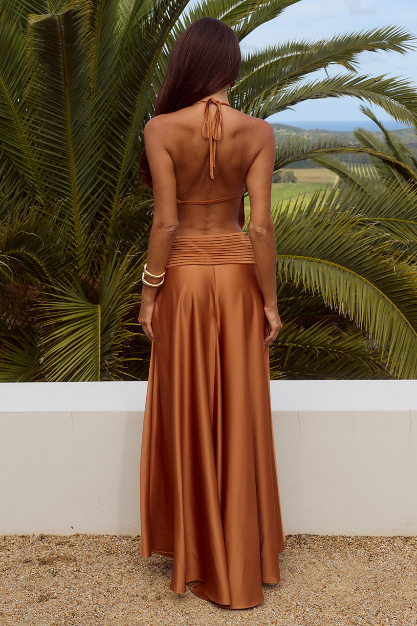 AMADINE DEEP V PLUNGE MAXI DRESS - RUST