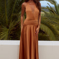 AMADINE DEEP V PLUNGE MAXI DRESS - RUST