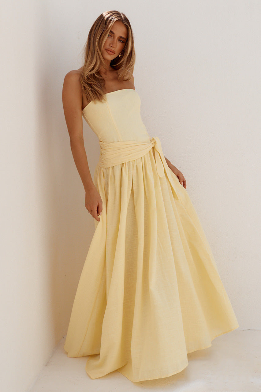 MAEVE STRAPLESS SIDE TIE MAXI DRESS - BUTTER - MAEVESTRAPLESSSIDETIEMAXIDRESS-BUTTER-8