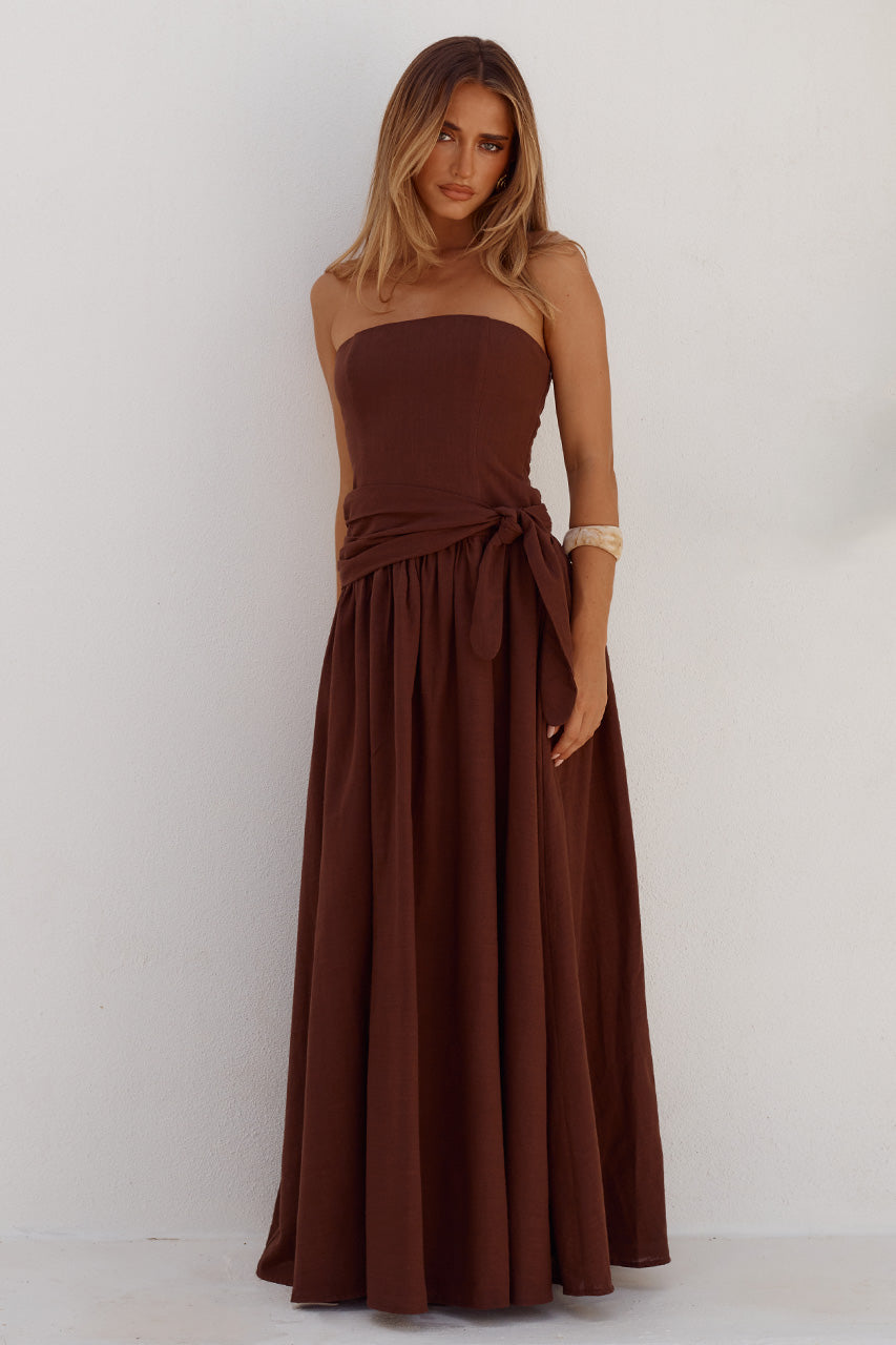 MAEVE STRAPLESS SIDE TIE MAXI DRESS - CHOCOLATE - MAEVESTRAPLESSSIDETIEMAXIDRESS-CHOCOLATE-1
