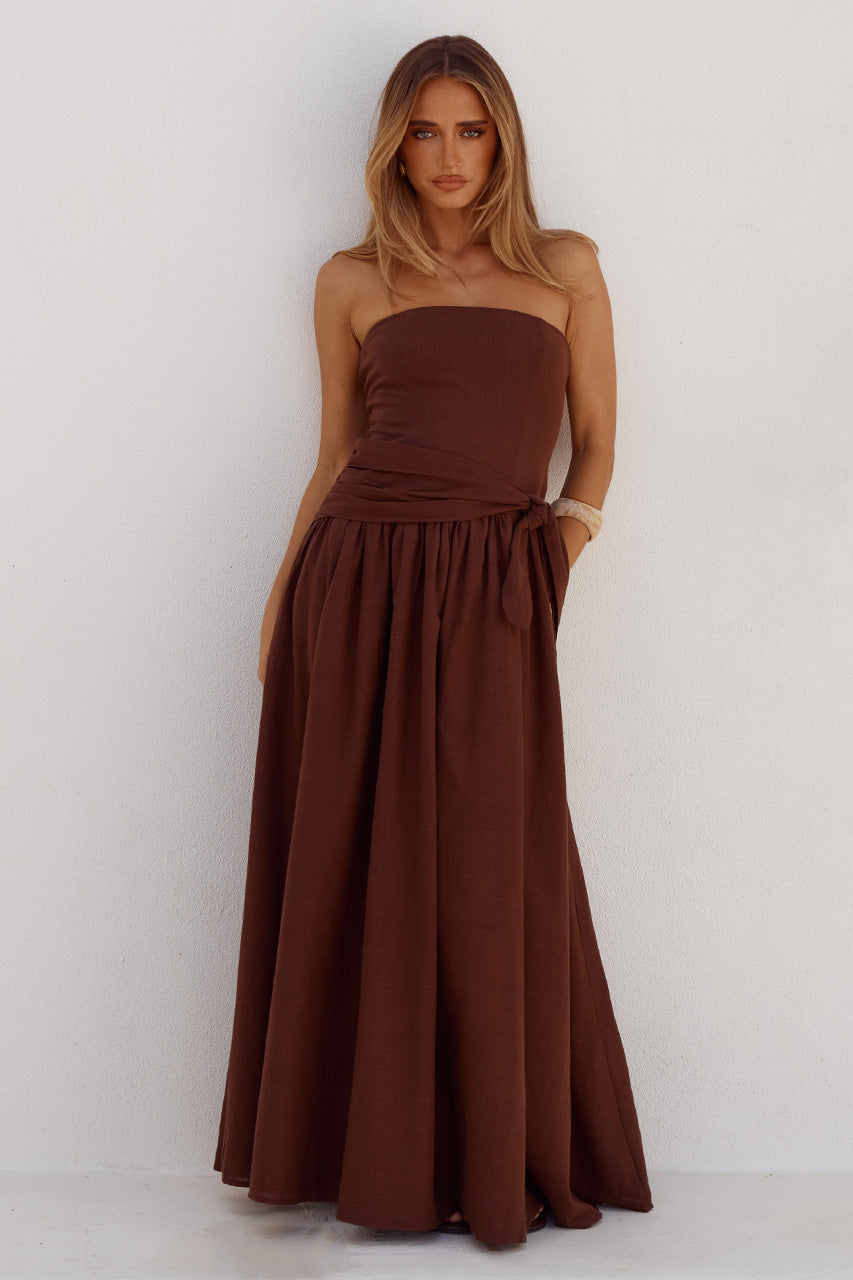 MAEVE STRAPLESS SIDE TIE MAXI DRESS - CHOCOLATE XXL - MAEVESTRAPLESSSIDETIEMAXIDRESS-CHOCOLATE