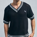 MAKKA V-NECK SHORT SLEEVE KNIT TOP - BLACK