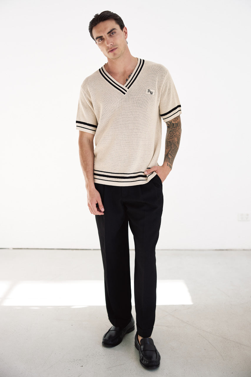 MAKKA V-NECK SHORT SLEEVE KNIT TOP - SAND - MAKKAV-NECKSHORTSLEEVEKNITTOP-CREAM-09