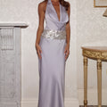 MARCELLA DEEP PLUNGE MAXI DRESS - SILVER