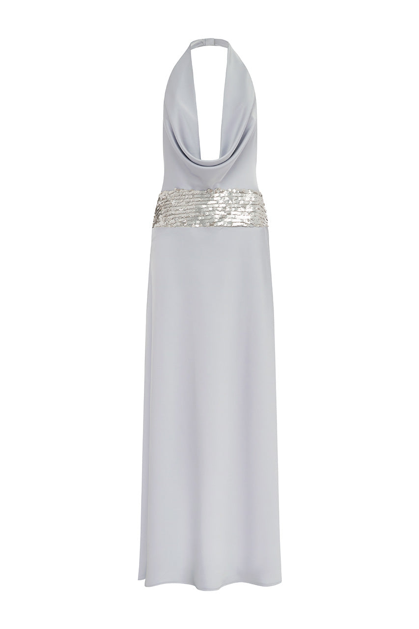 MARCELLA DEEP PLUNGE MAXI DRESS - SILVER - MARCELLADEEPPLUNGEMAXIDRESS-SILVER
