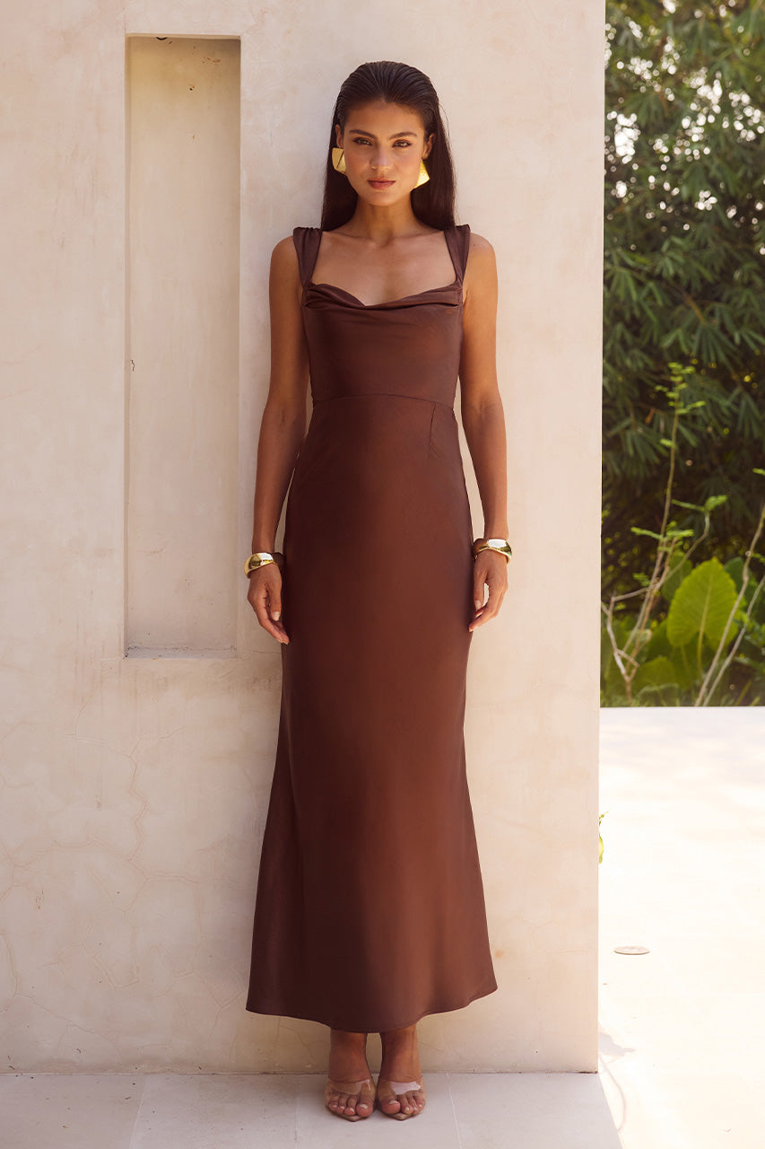 MARGOT COWL MAXI DRESS - CHOCOLATE - MARGOTMAXIDRESSCHOCOLATE