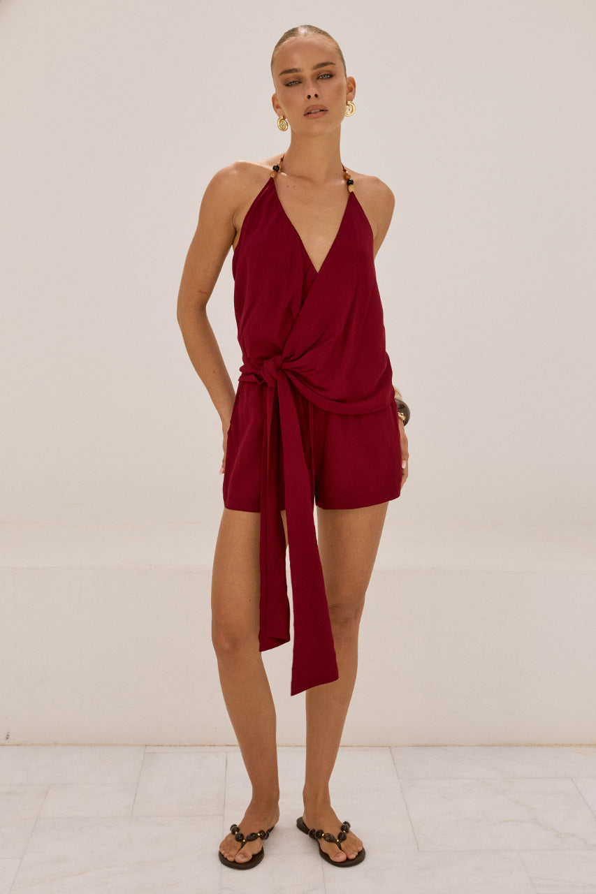 MARLOW HALTER WRAP TOP - DEEP RED - MARLOWHALTERWRAPTOPXKOAHELASTICATEDSHORTS-DEEPRED-03