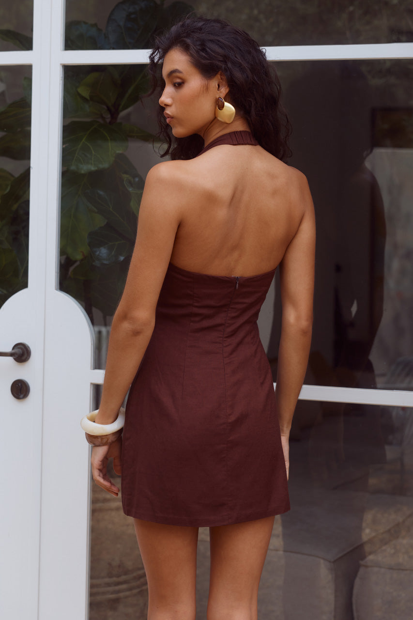 MARTHA HALTER A-LINE MINI DRESS - CHOCOLATE - MARTHAHALTERA-LINEMINIDRESS-CHOCOLATE-4