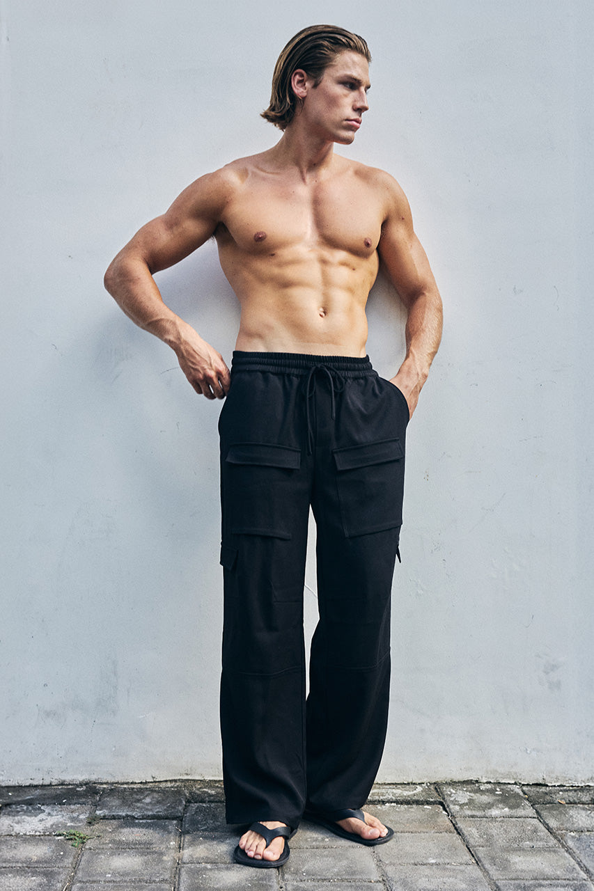 MARVEY WIDE LEG CARGO PANT - BLACK