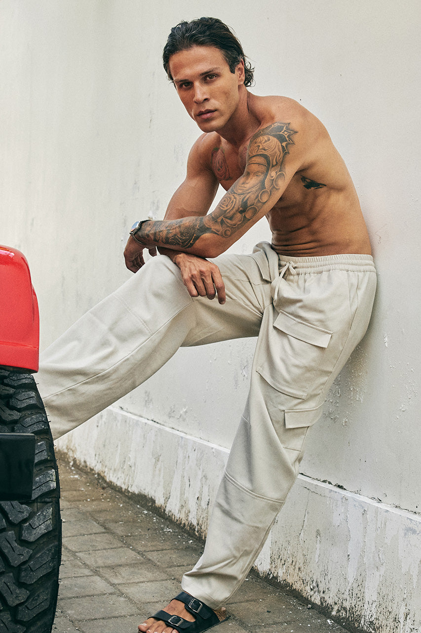 MARVEY WIDE LEG CARGO PANT - SAND - MARVEYWIDELEGCARGOPANT-CREAM-1