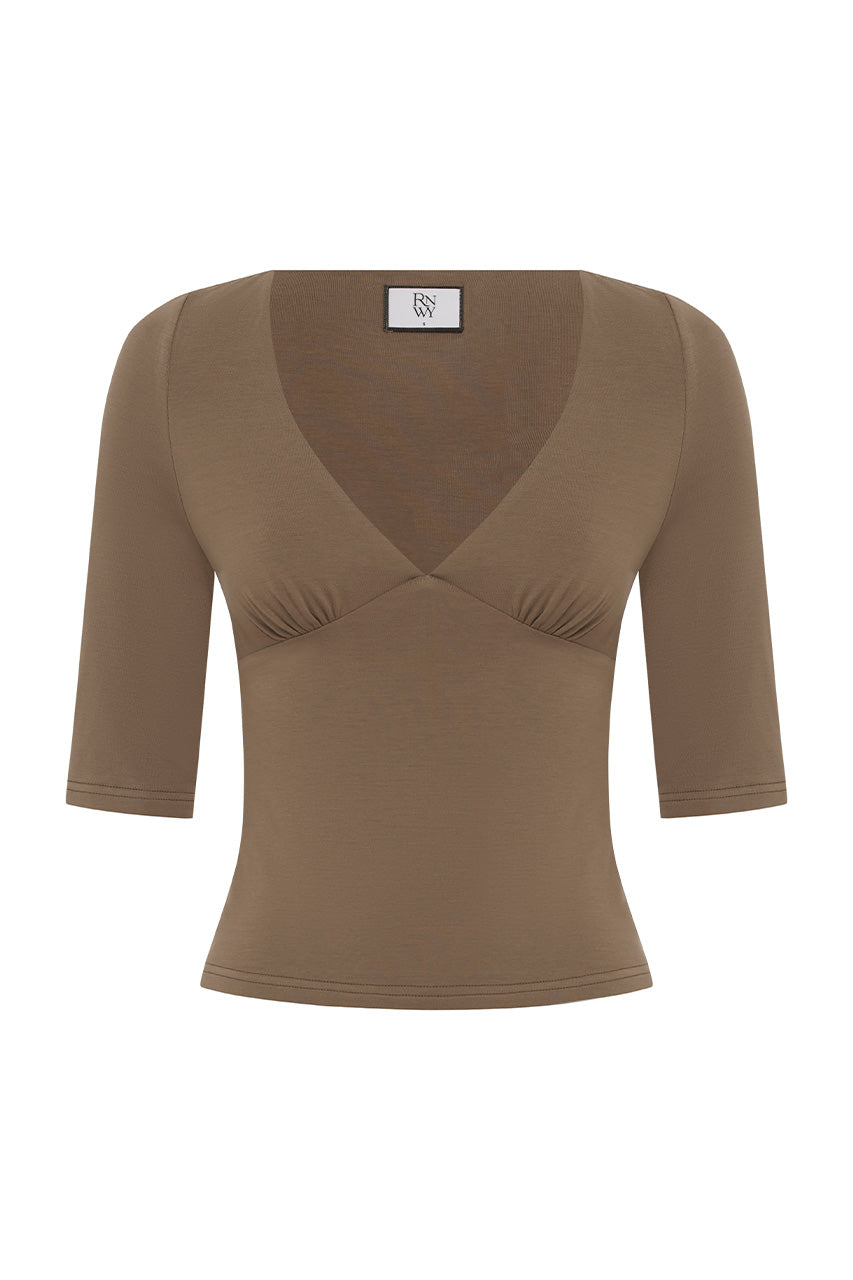 MATIAH V-NECK TOP - MOCHA - MATIAHV-NECKTOP-MOCHA