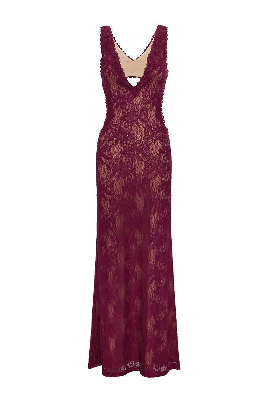 MAURA BACK CUTOUT LACE MAXI DRESS - WINE - MAURABACKCUTOUTLACEMAXIDRESS-WINE