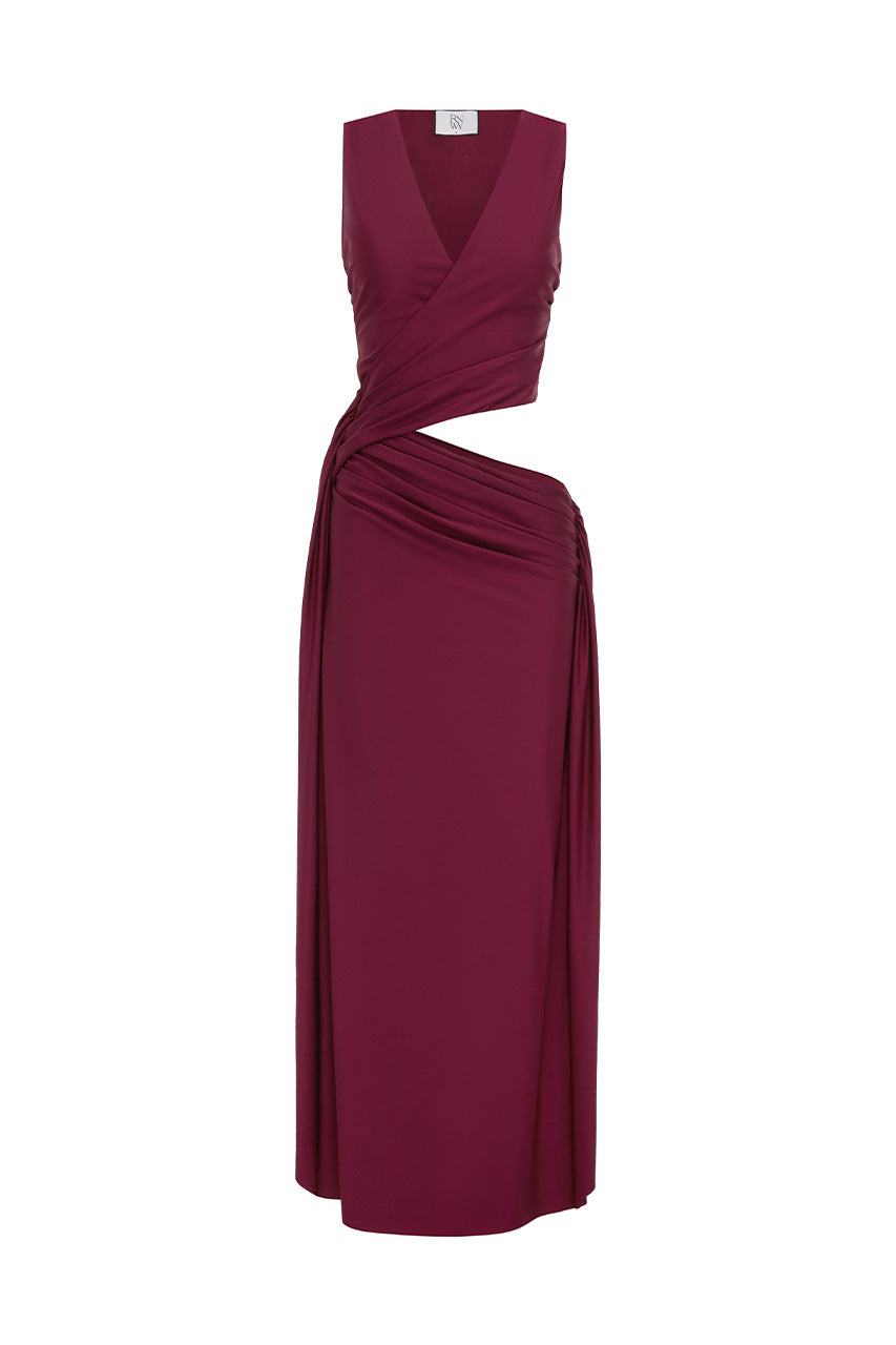 MAZINI DEEP PLUNGE MAXI DRESS - BERRY - MAZINIDEEPPLUNGEMAXIDRESS-BERRY