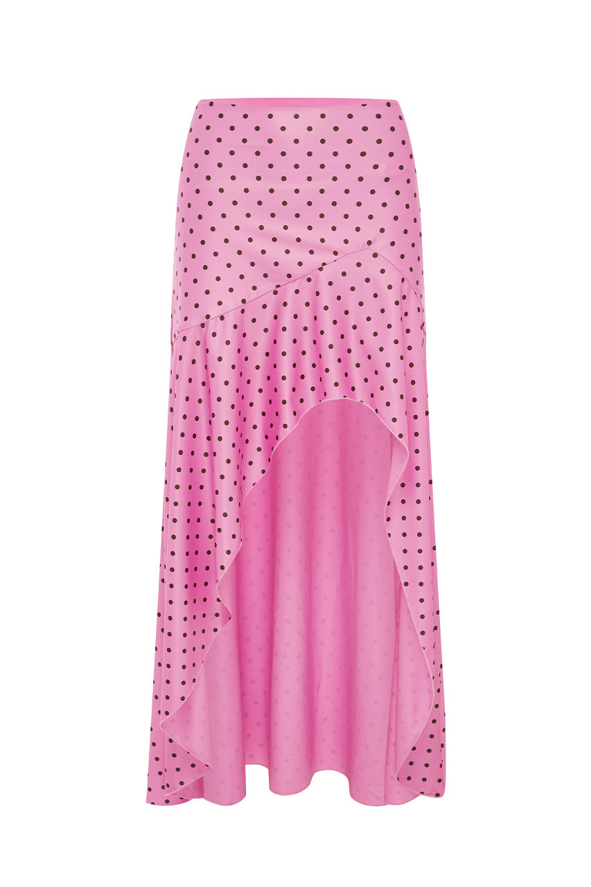 MELODY FLOUNCE MIDI SKIRT - MUSK/CHOC POLKA XXL - MELODYFLOUNCEMIDISKIRT-MUSK_CHOCPOLKA