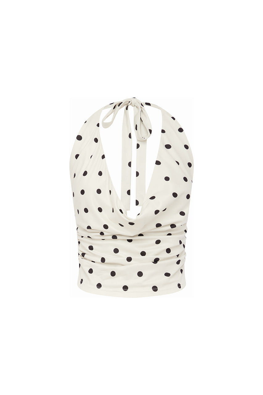 MELODY HALTER COWL TOP - CREAM/BLACK POLKA - MELODYHALTERCOWLTOPXMELODYFLOUNCEMIDISKIRT-15