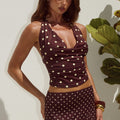 MELODY HALTER COWL TOP - CHOC/LEMON POLKA