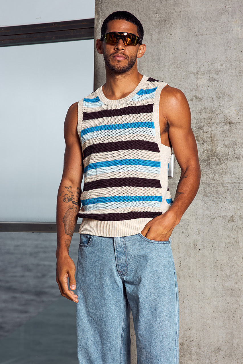 MICHELO KNIT TANK - CHOCOLATE MULTI - MICHELOKNITTANK-CHOCOLATEMULTIXNICOLOWIDELEGJEANS-MIDBLUEWASH-1