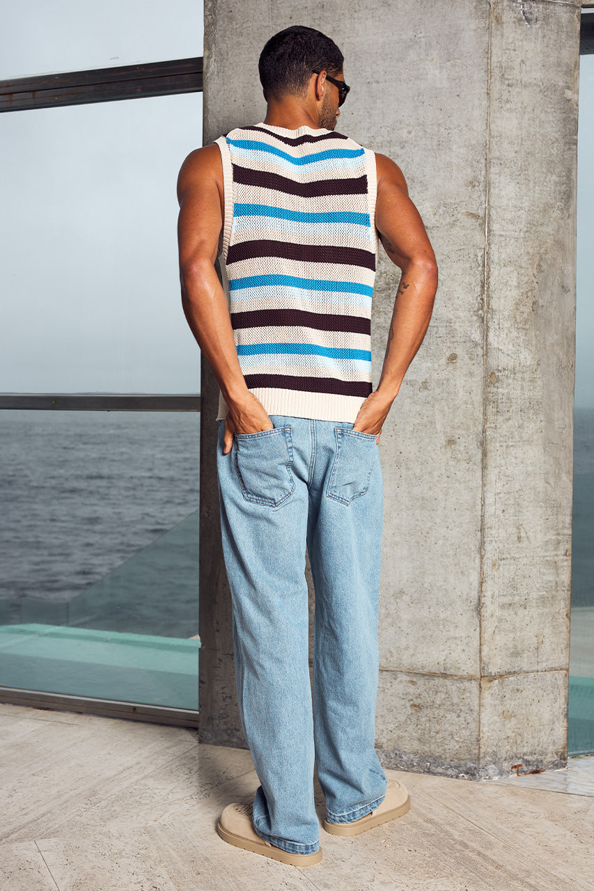 MICHELO KNIT TANK - CHOCOLATE MULTI - MICHELOKNITTANK-CHOCOLATEMULTIXNICOLOWIDELEGJEANS-MIDBLUEWASH-2